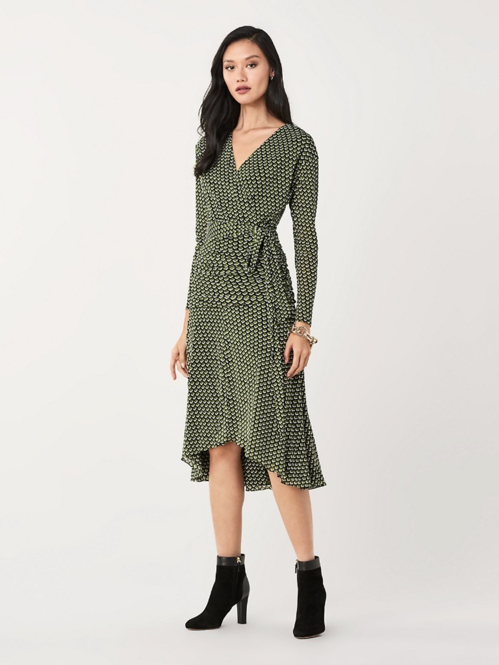 NWT Diane von Furstenberg Rilynn Mesh Faux-wrap Dress - size L